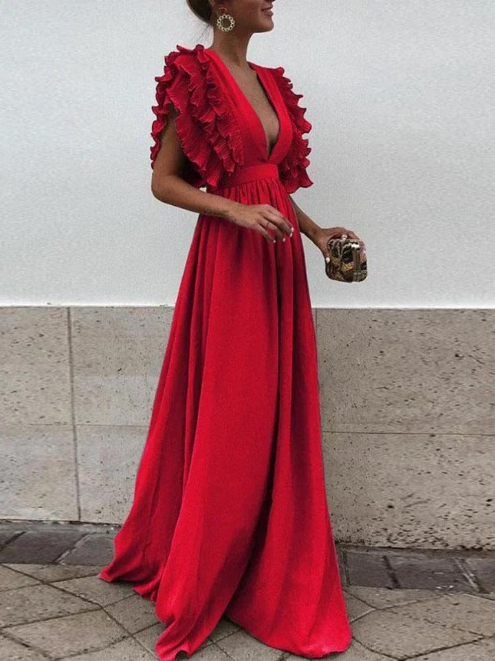 Drune | Elegantes Kleid mit V-Ausschnitt und Rüschensäumen