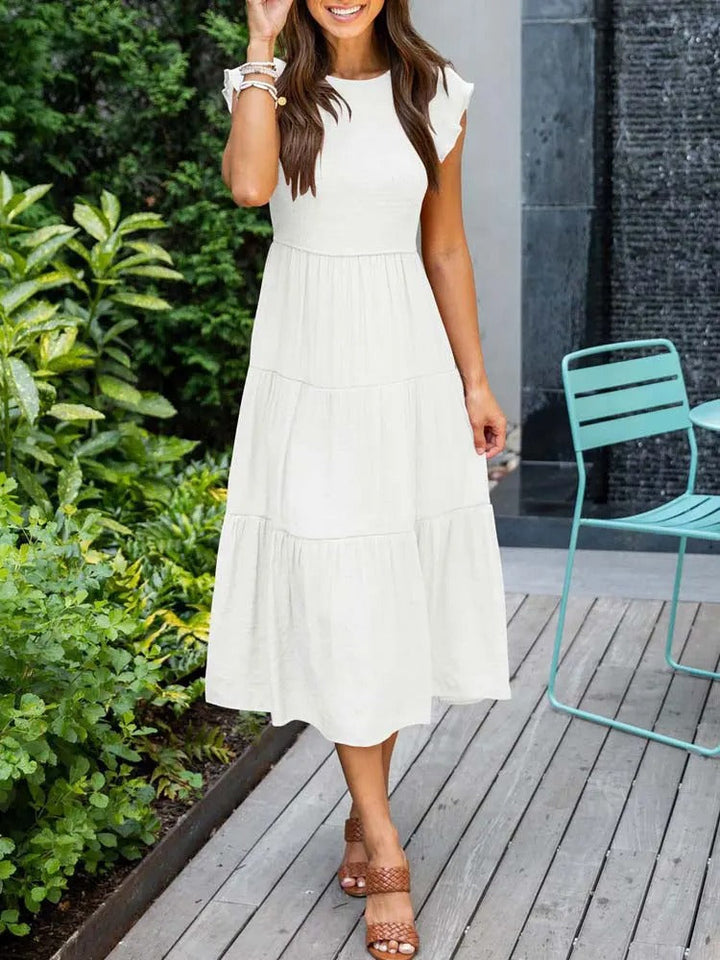 Drune | Elegantes Plissiertes Lagenkleid mit Kurzen Ärmeln