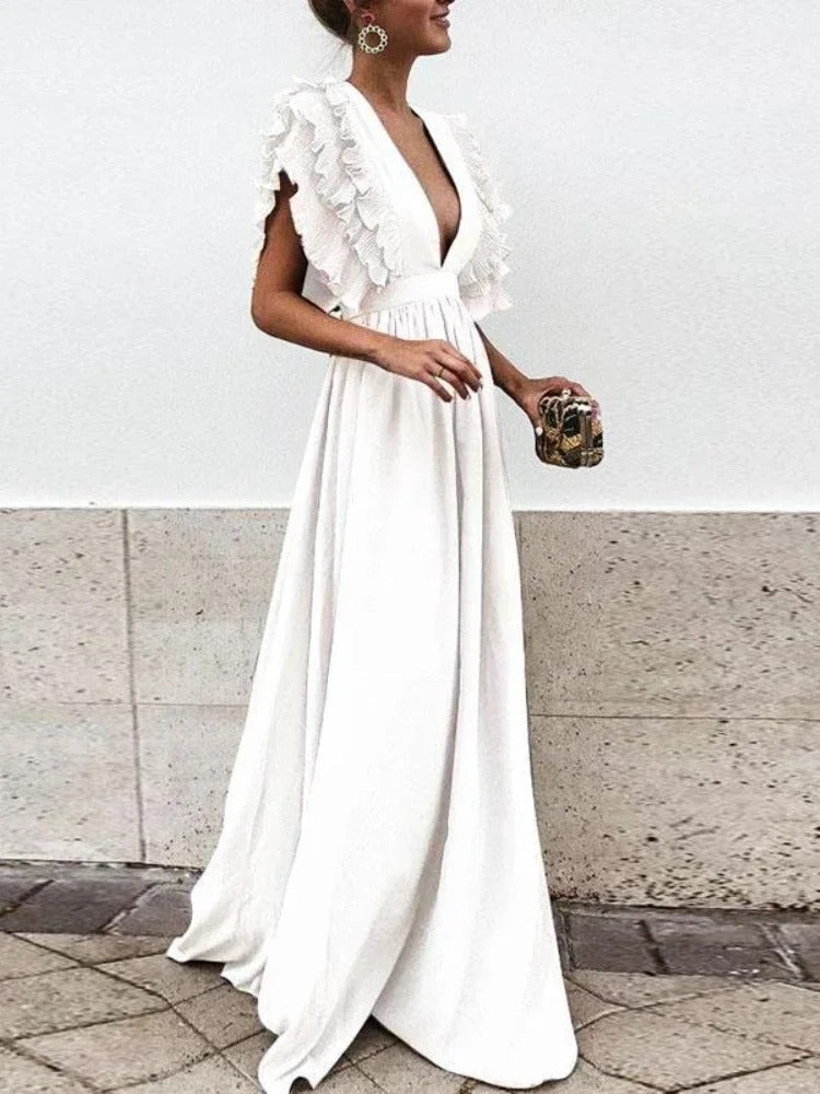 Drune | Elegantes Kleid mit V-Ausschnitt und Rüschensäumen