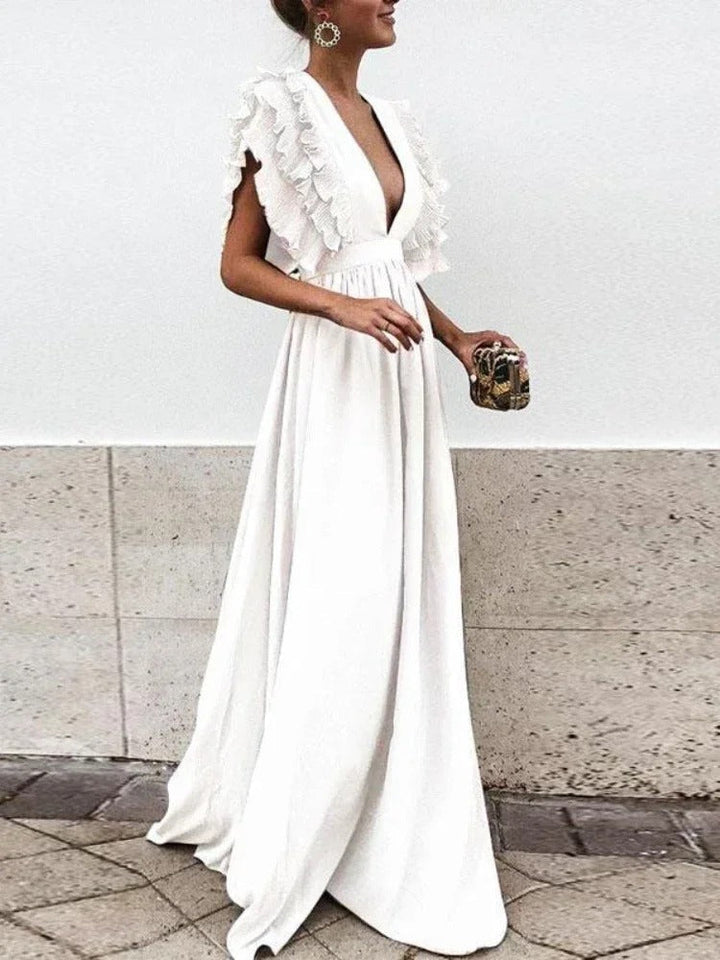Drune | Elegantes Kleid mit V-Ausschnitt und Rüschensäumen