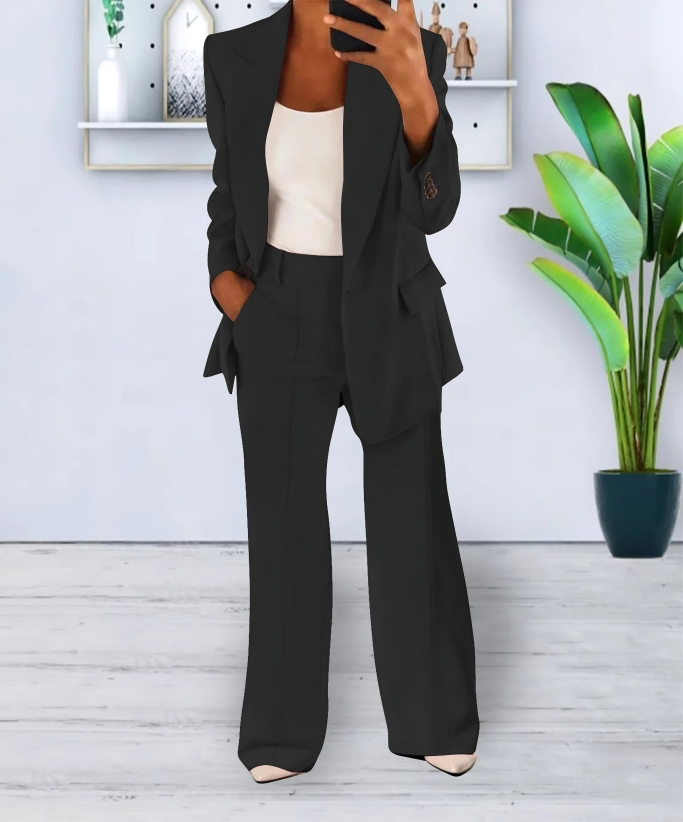 Blazer und Weite Bein Hose Zweiteiliges Set