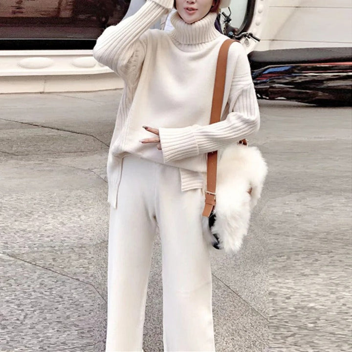 Drune Hausanzug | Luxuriöser, warmer Rollkragenpullover mit passender, übergroßer Wollhose