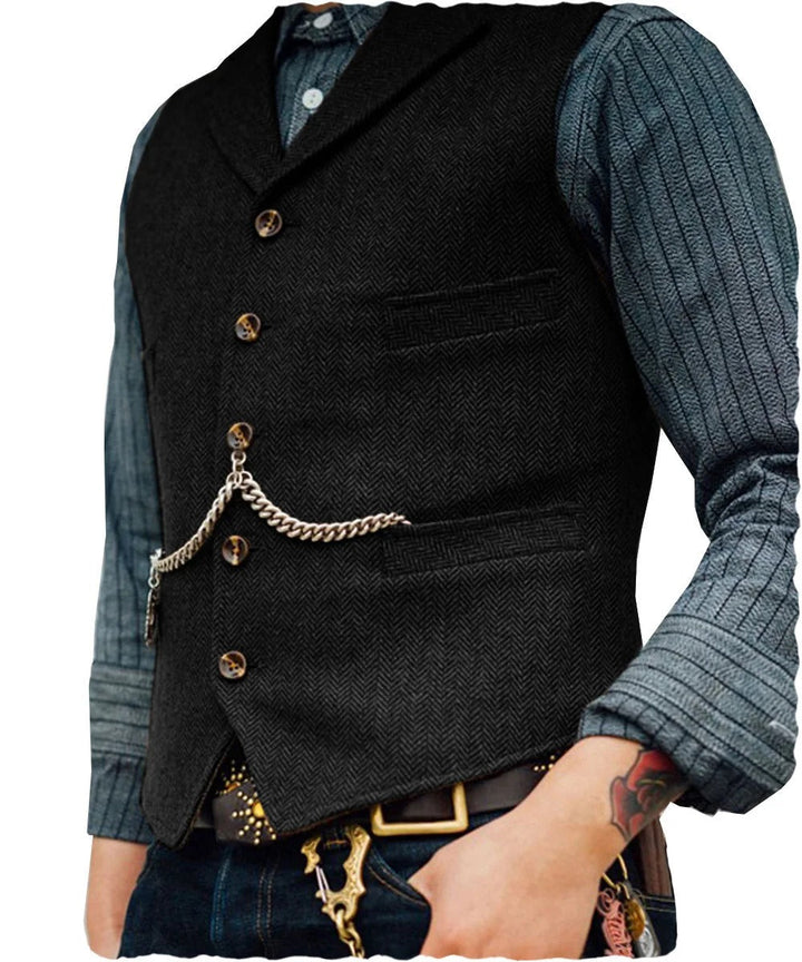 Drune | Western Stilvolles Ärmelloses Tweed Weste Für Männer Mit Ketten Design