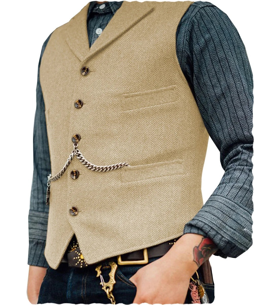 Drune | Western Stilvolles Ärmelloses Tweed Weste Für Männer Mit Ketten Design