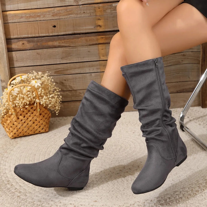 Drune | Wildleder Stiefeletten Bis Zur Wade mit Seitlichem Reißverschluss