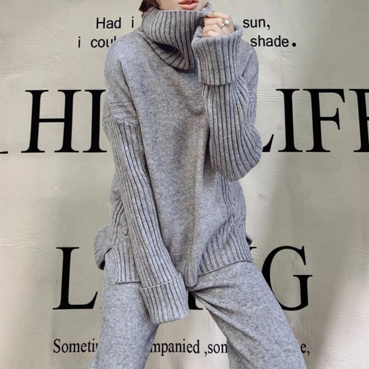 Drune Hausanzug | Luxuriöser, warmer Rollkragenpullover mit passender, übergroßer Wollhose