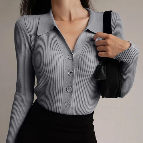 Drune | Eleganter gestrickter Stretch-Polopullover für Frauen