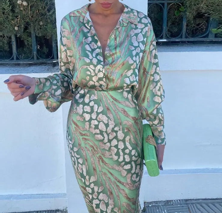 Drune | Kleid Set - Damen - Eleganter Sommerstil mit Luxuriösem Muster - Lange Ärmel
