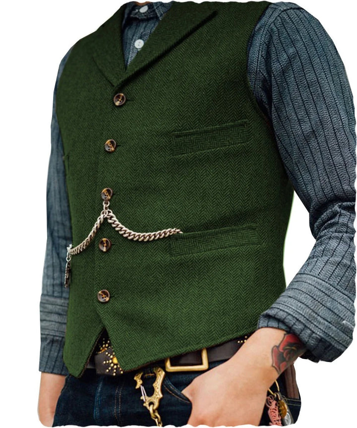 Drune | Western Stilvolles Ärmelloses Tweed Weste Für Männer Mit Ketten Design