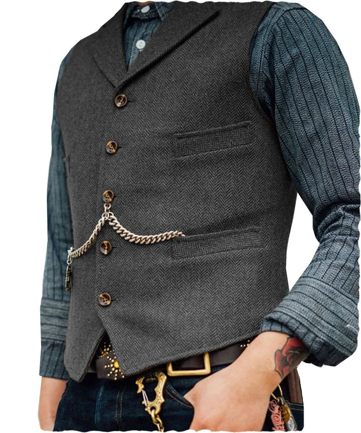 Drune | Western Stilvolles Ärmelloses Tweed Weste Für Männer Mit Ketten Design
