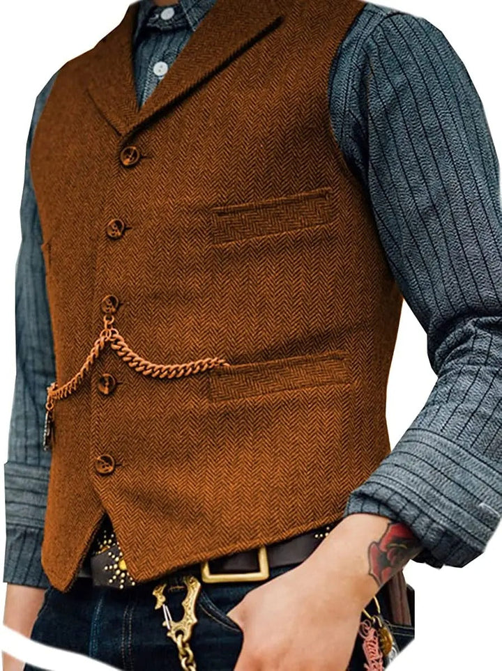 Drune | Western Stilvolles Ärmelloses Tweed Weste Für Männer Mit Ketten Design