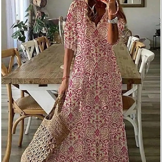 Drune | Maxikleid mit halben Ärmeln und V-Ausschnitt mit Blumenmuster