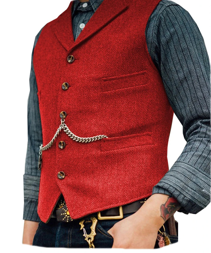 Drune | Western Stilvolles Ärmelloses Tweed Weste Für Männer Mit Ketten Design