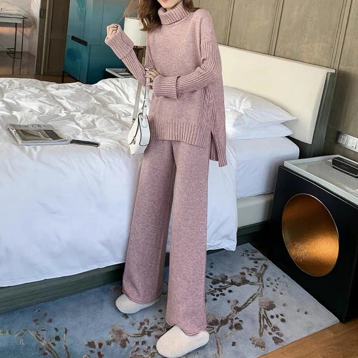 Drune Hausanzug | Luxuriöser, warmer Rollkragenpullover mit passender, übergroßer Wollhose