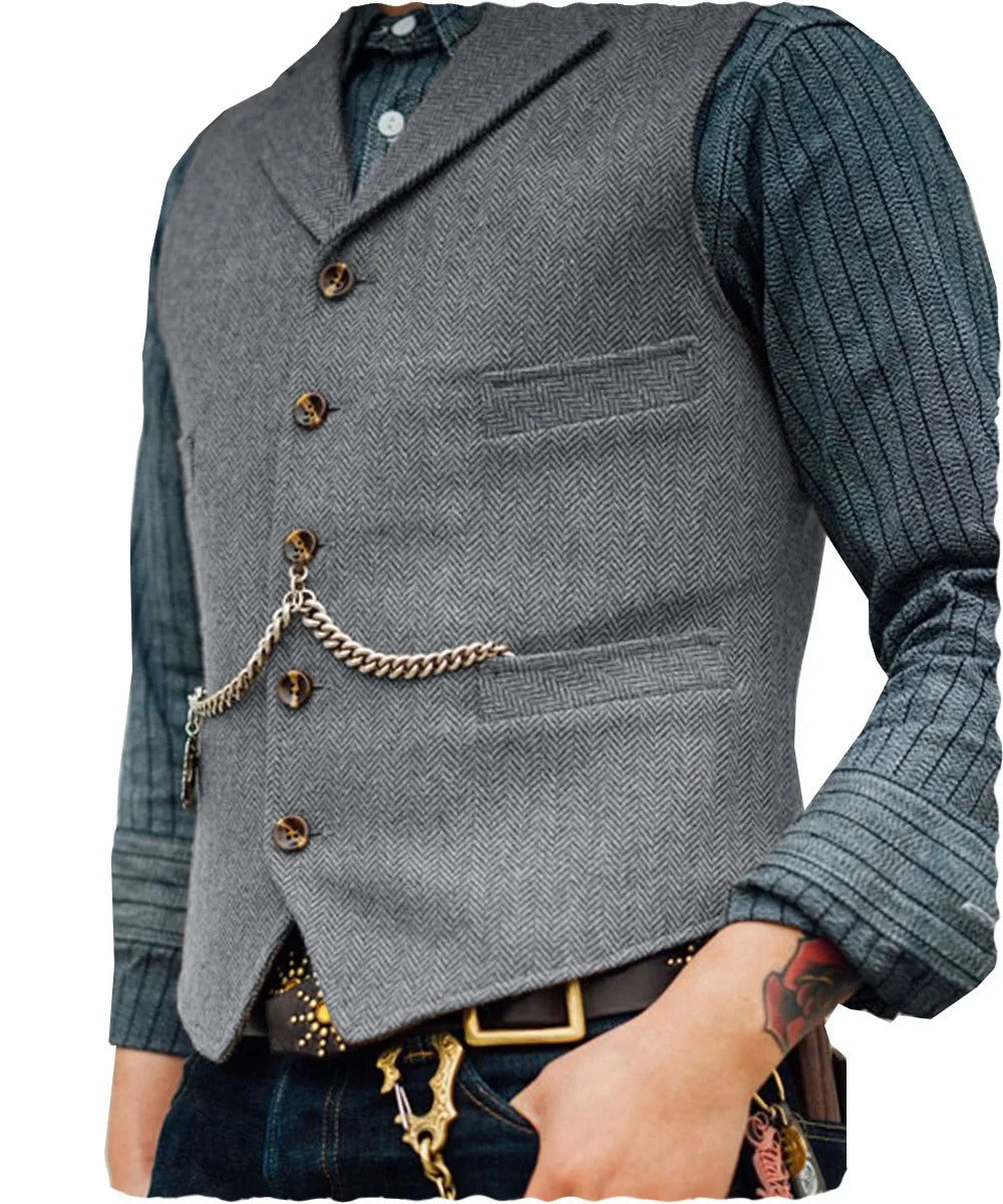 Drune | Western Stilvolles Ärmelloses Tweed Weste Für Männer Mit Ketten Design