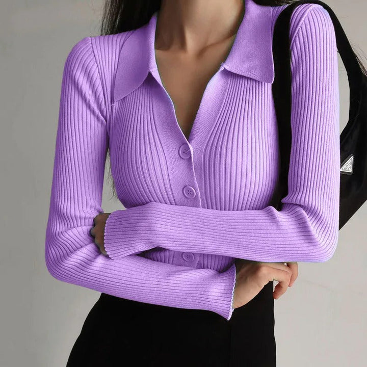 Drune | Eleganter gestrickter Stretch-Polopullover für Frauen