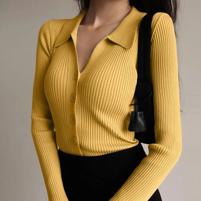 Drune | Eleganter gestrickter Stretch-Polopullover für Frauen