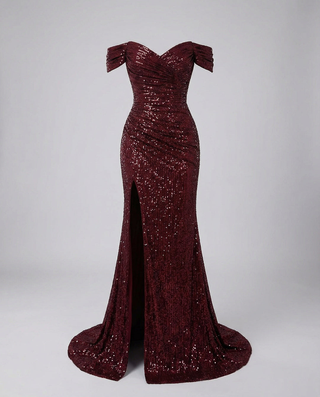 Glitzerndes Damen Abendkleid Schulterfreies Maxikleid mit Schlitz für Hochzeit & Fest | Drune