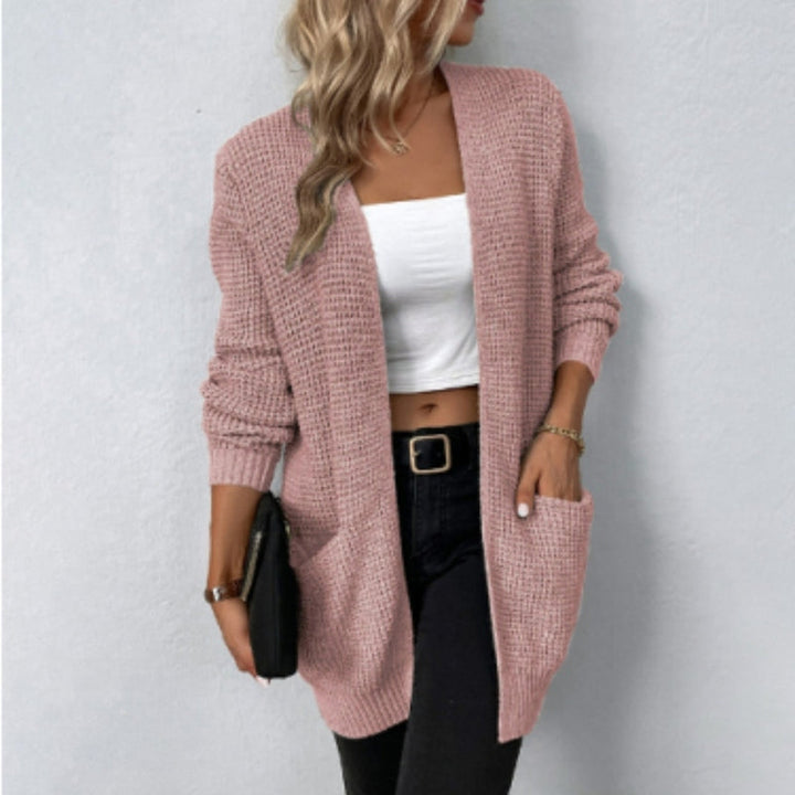 Drune | Cardigan - Lange Offene Front - gestrickte Textur - weiche gerippte Kanten - mit Taschen