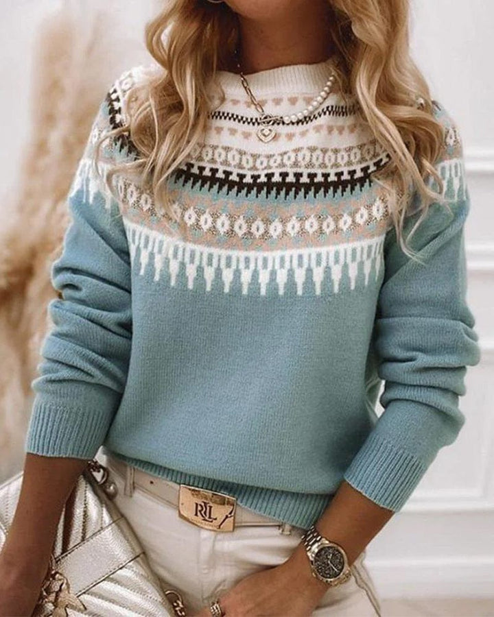 Drune | Strickpullover - Fair Isle-Muster - Rundhalsausschnitt - Lange Ärmel - Rippdetails