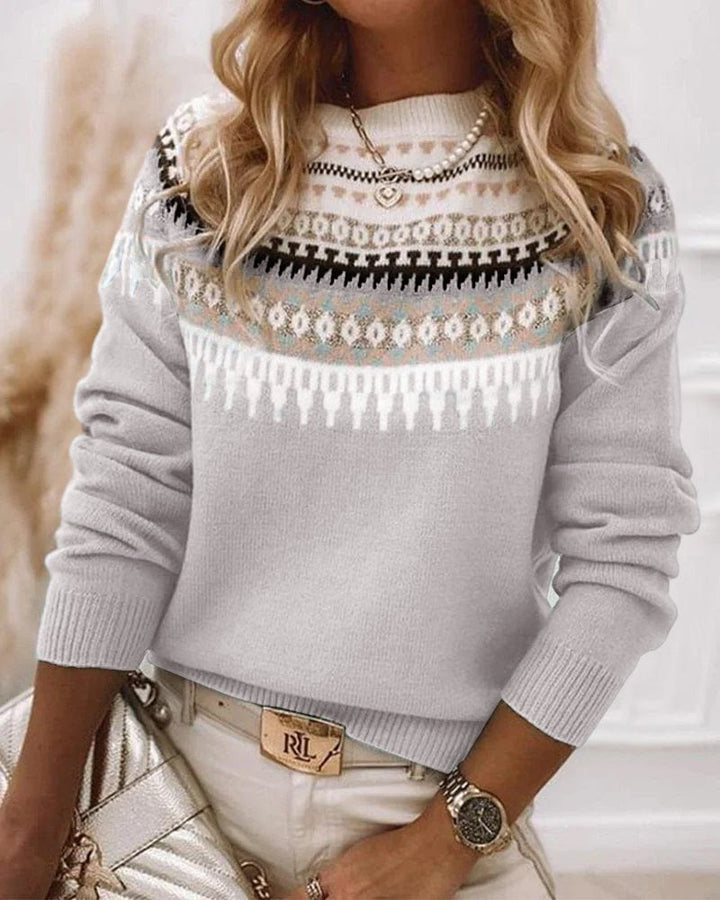 Drune | Strickpullover - Fair Isle-Muster - Rundhalsausschnitt - Lange Ärmel - Rippdetails