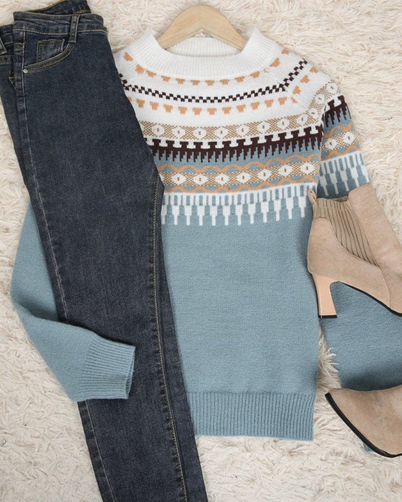 Drune | Strickpullover - Fair Isle-Muster - Rundhalsausschnitt - Lange Ärmel - Rippdetails