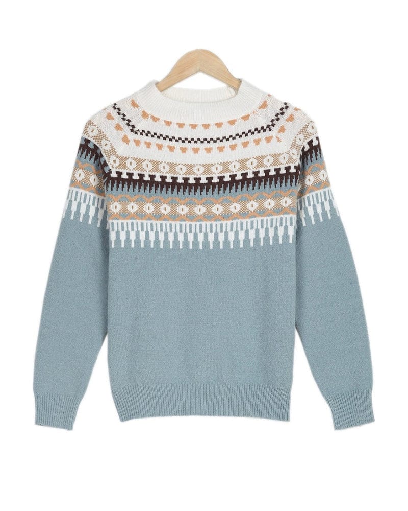 Drune | Strickpullover - Fair Isle-Muster - Rundhalsausschnitt - Lange Ärmel - Rippdetails
