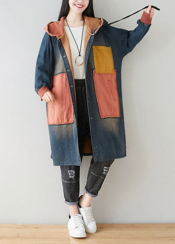 Drune | Blaue Taschen Patchwork Kapuzenmäntel