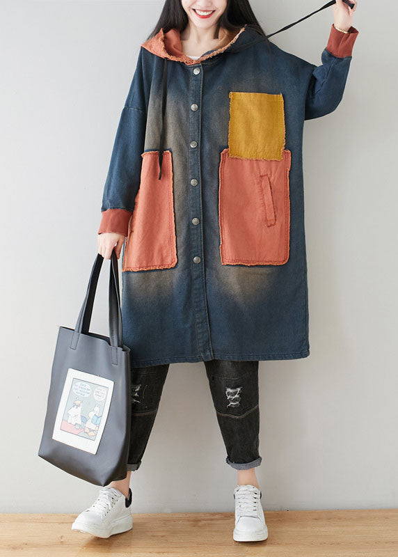 Drune | Blaue Taschen Patchwork Kapuzenmäntel