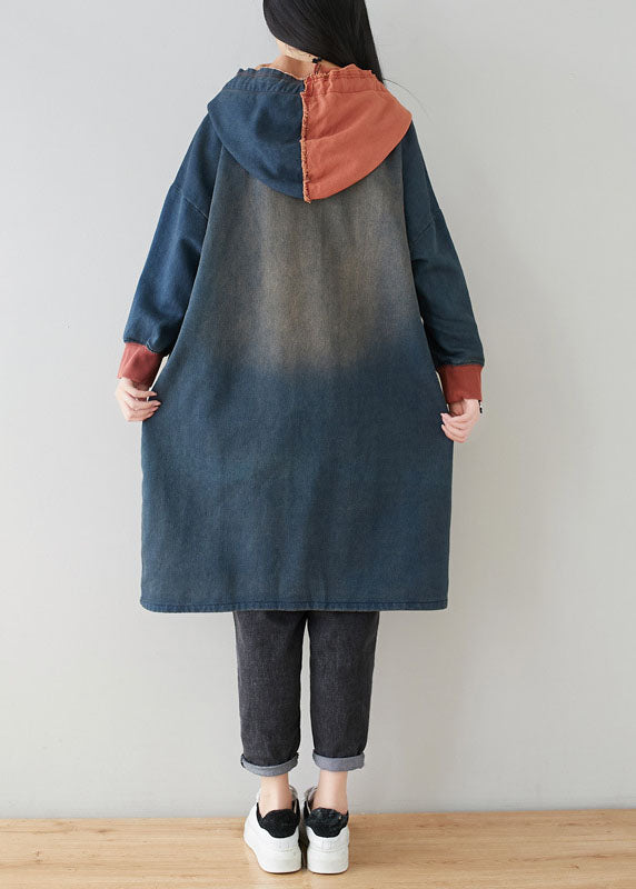 Drune | Blaue Taschen Patchwork Kapuzenmäntel