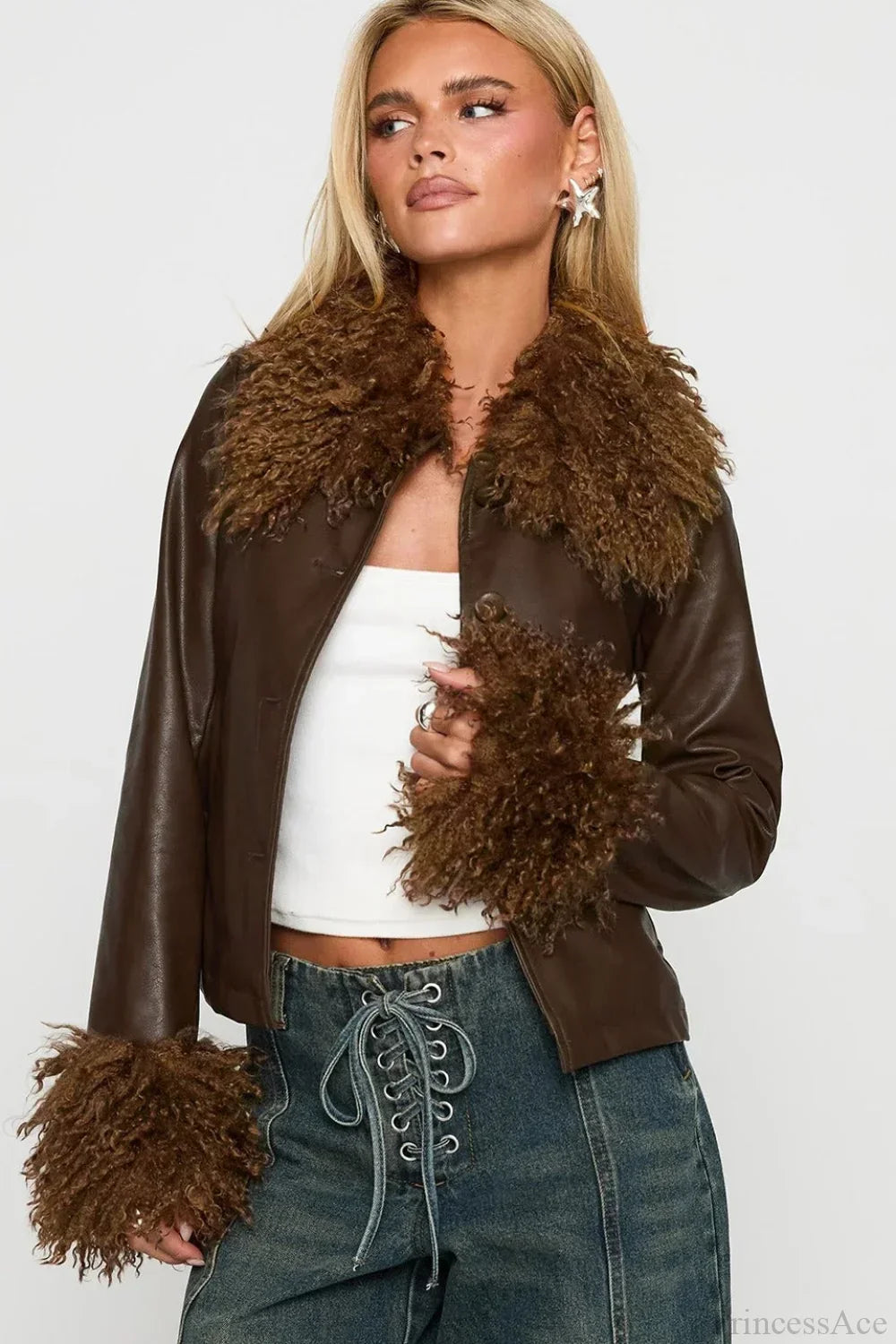 Drune | Fleece-Kragen Leder-Paneel Jacke
