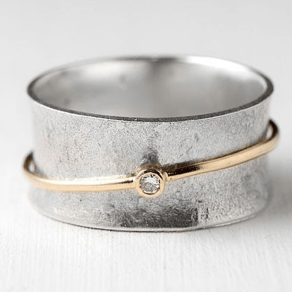 Drune | Gold Linie Zirkonia Silberring