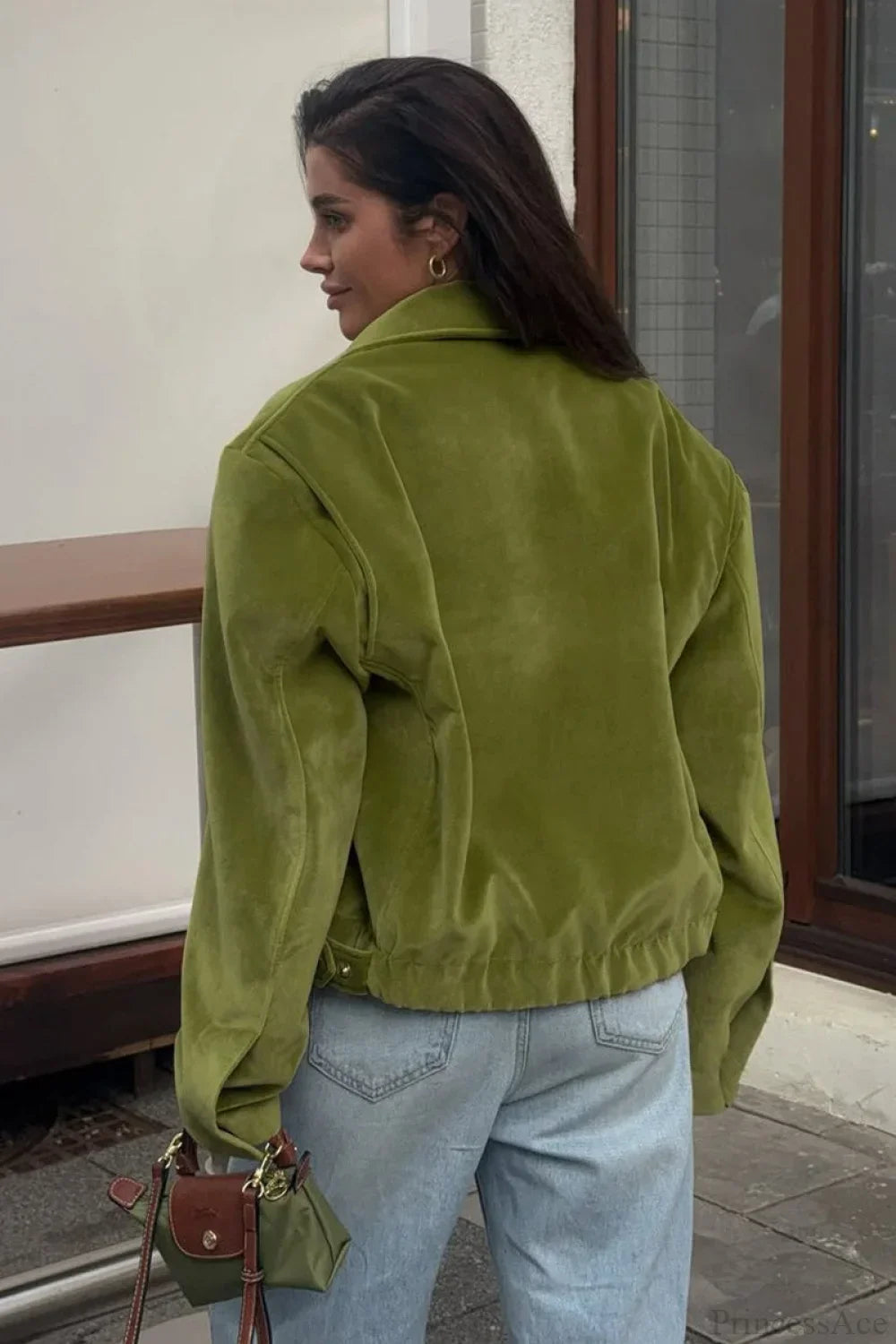 Drune | Grüner Samt Lockerer Baseball Reversjacke