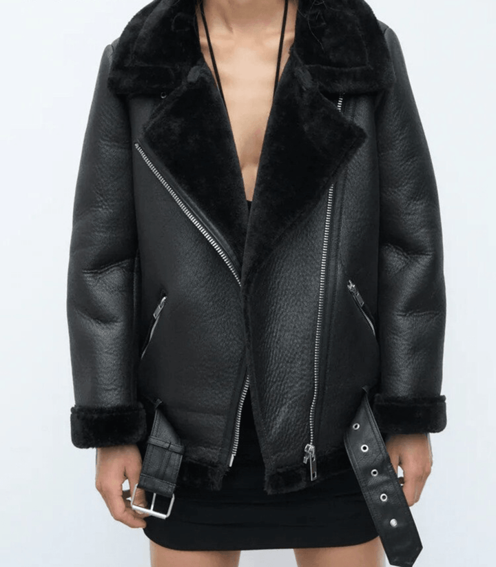Drune Winter Chic - Eleganter Leder Wintermantel für Damen