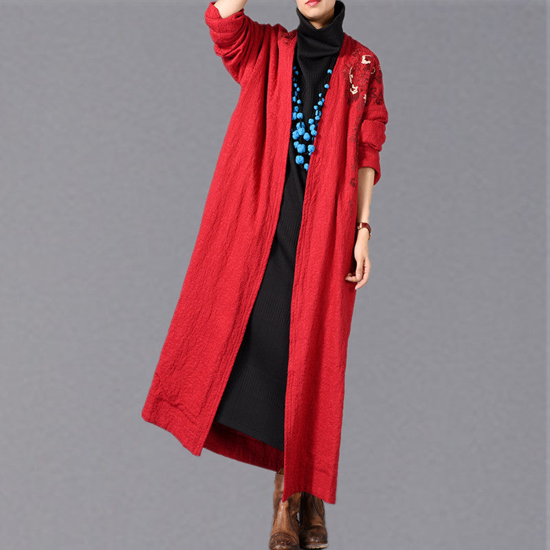 Drune | rote Mäntel Übergrößen Stickerei baggy Trenchcoat Drune | seitlich offene Mäntel