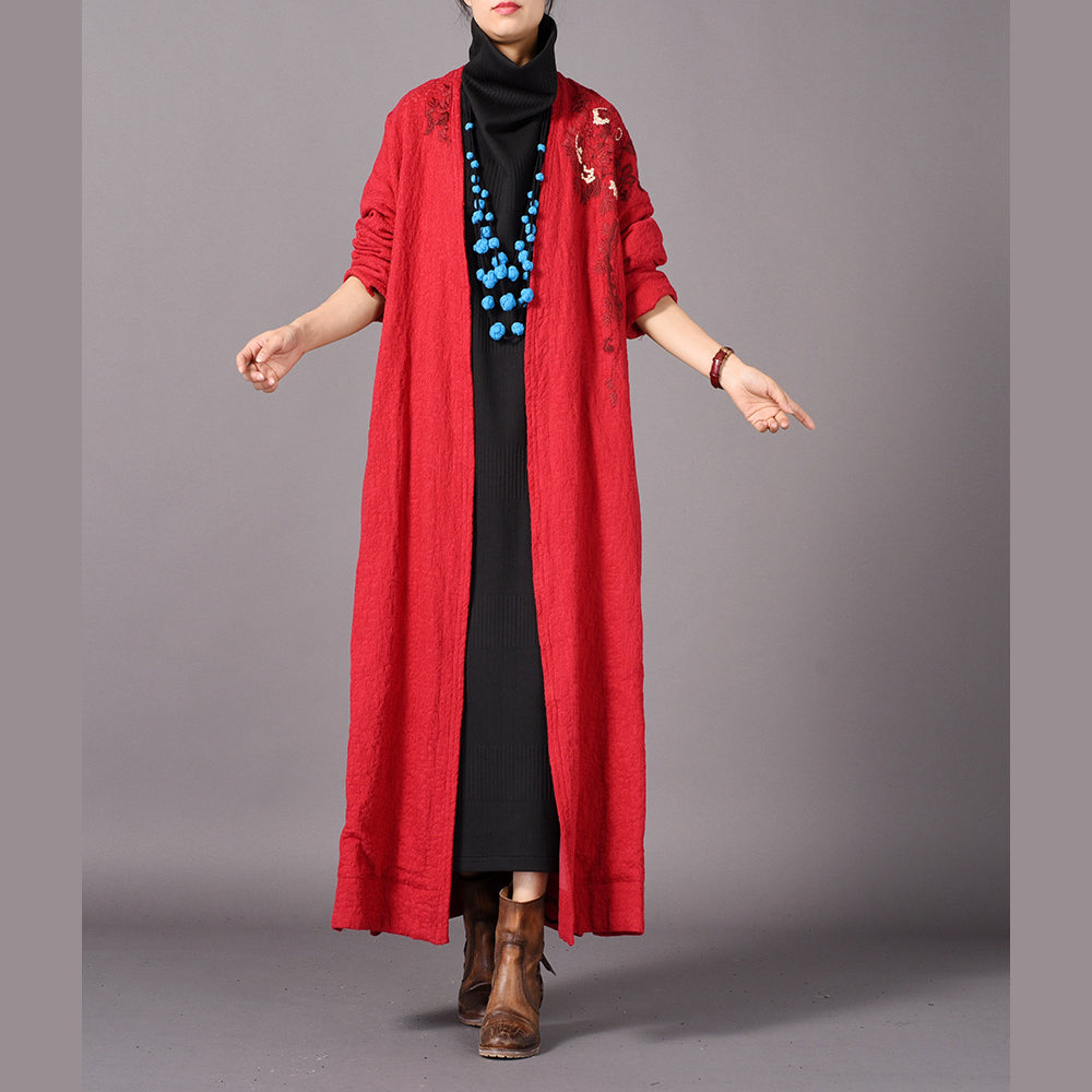 Drune | rote Mäntel Übergrößen Stickerei baggy Trenchcoat Drune | seitlich offene Mäntel