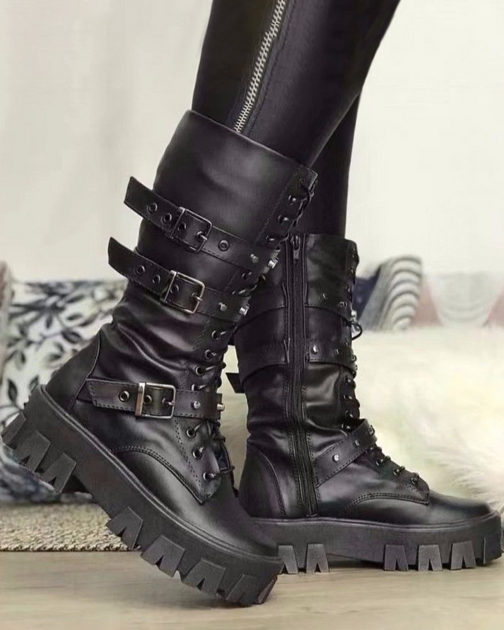 Drune | Stiefel Mit Reißverschluss Und Schnallen