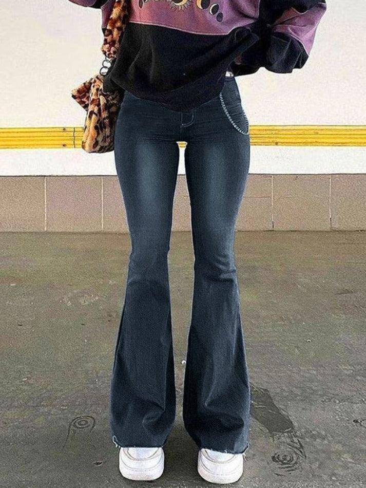 Drune | Gewaschene Stretch Low Waist Flare Jeans