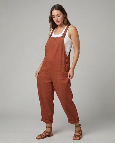 Drune | Weite-Leg-Overall Damen mit verstellbarer Schnalle und Tasche aus Baumwolle