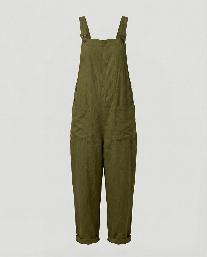 Drune | Weite-Leg-Overall Damen mit Verstellbarer Schnalle und Tasche Aus Baumwolle