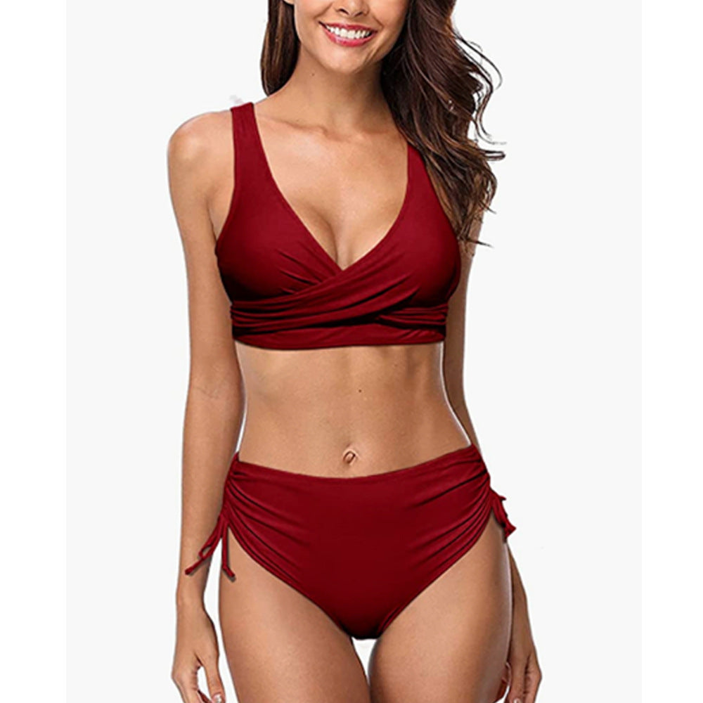 Drune | Bikini Set Hochtaillierte Hose V-Ausschnitt Wickel-Oberteil Verstellbar & Unterstützende Passform