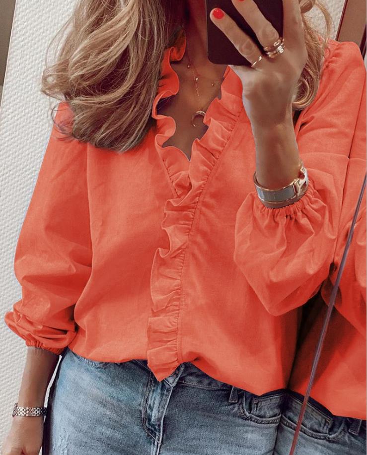 Drune | V-Ausschnitt Bluse mit Rüschen