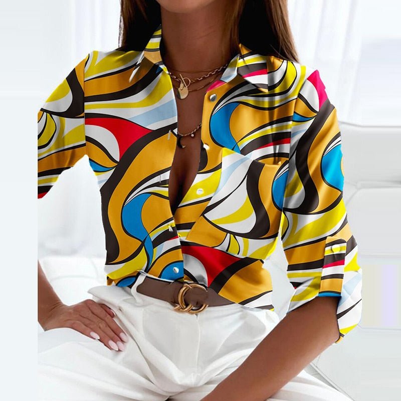 Drune | Funkelnde Button-Up-Bluse mit Print für Damen