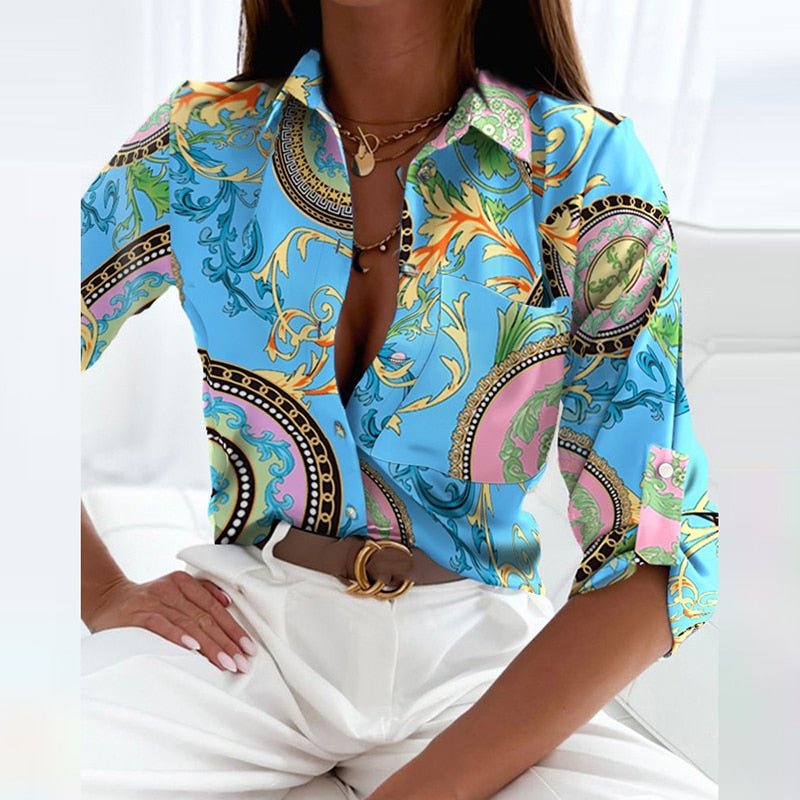 Drune | Funkelnde Button-Up-Bluse mit Print für Damen