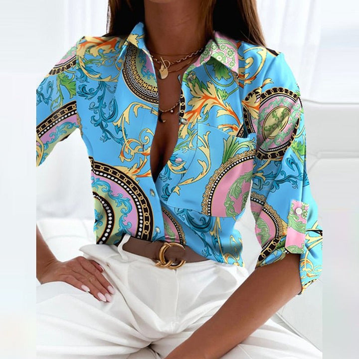 Drune | Funkelnde Button-Up-Bluse mit Print für Damen