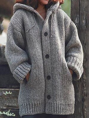 Drune | Hutkragen Schlichte, locker sitzende, langärmelige Strickjacke