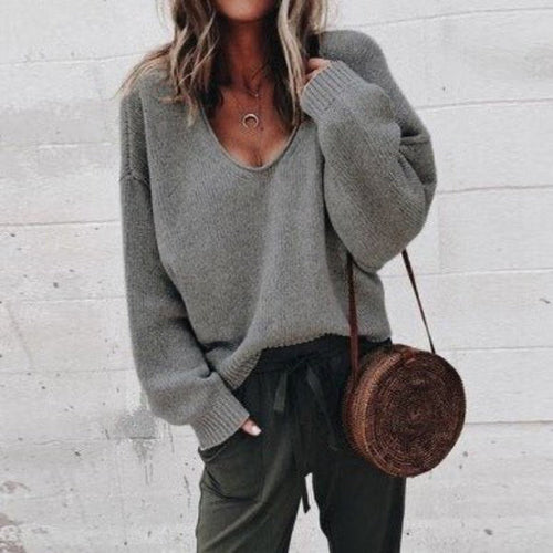 Drune | Pullover - Damen Herbst Lockere V-Ausschnitt Gestrickter Pullover