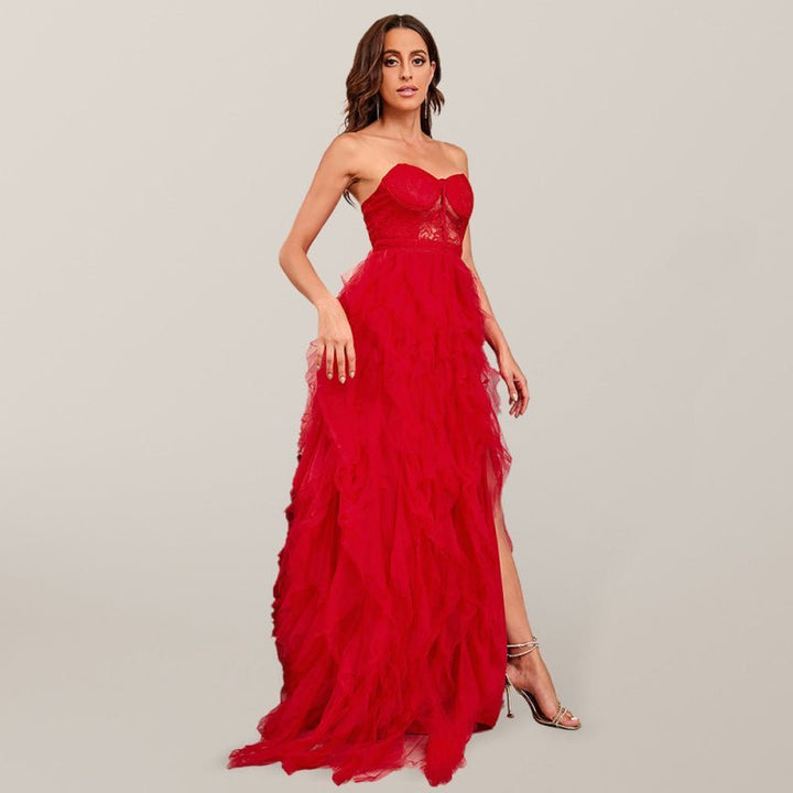 Drune | Damen Frühling Sommer Neue Große Größe Spitzen-Mesh-Röhrenoberteil Sexy Kleid