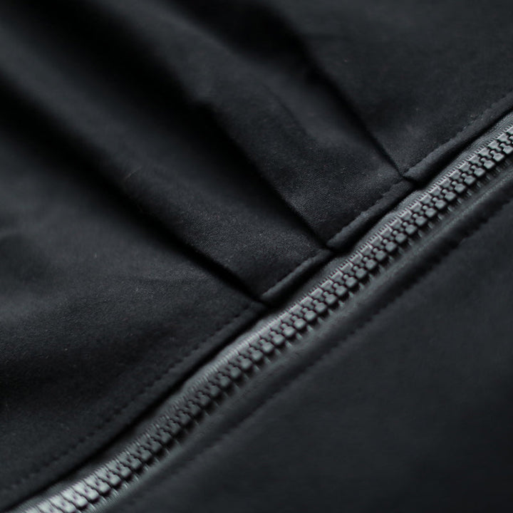 Drune | schwarze Mäntel Plus-Size-Bekleidung mit Reißverschluss Wintermantel Eleganter Reverskragen Maxikleid