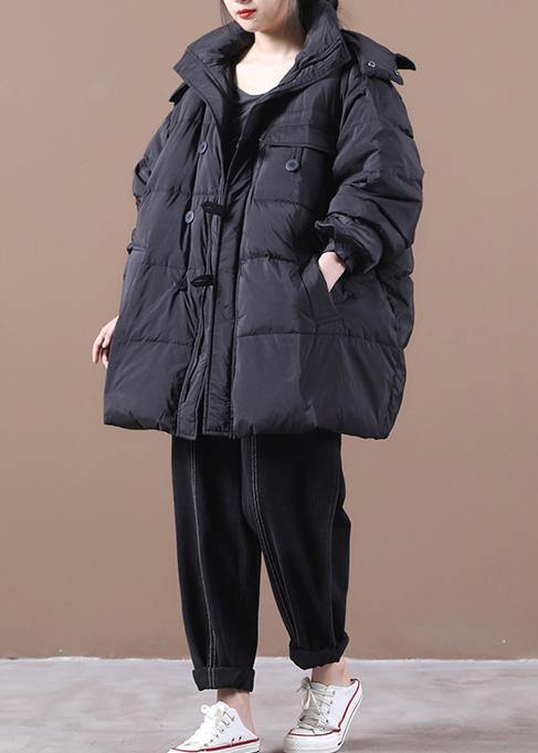 Drune | schwarzer warmer Wintermantel Plus-Size Daunenjacke mit Kapuze Reißverschlussjacken
